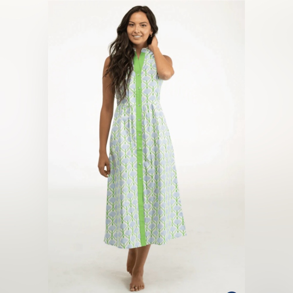 Green Patterned Button-Front Maxi Dress - image 1